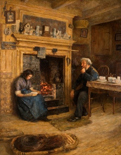Interiér, Žena čte starému muži, 1889 od Frank Stanley Ogilvie